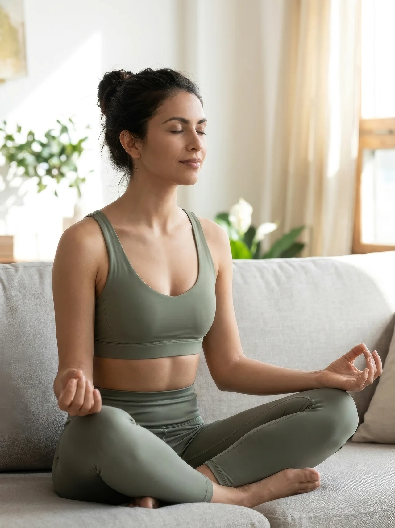 Femme en position de yoga, routine bien-être et magnésium